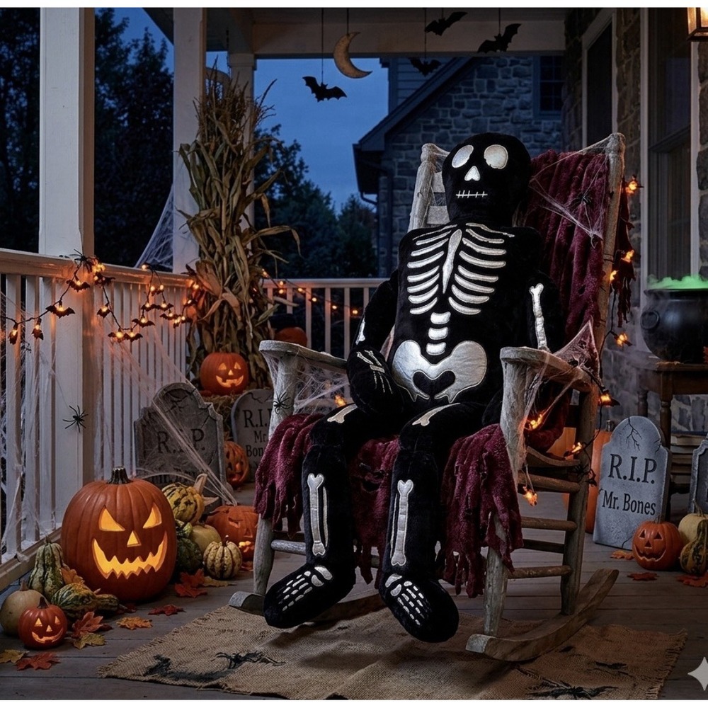 Isaac Mizrahi Plush Black Skeleton Pillow 5 Foot Halloween Decor NWT